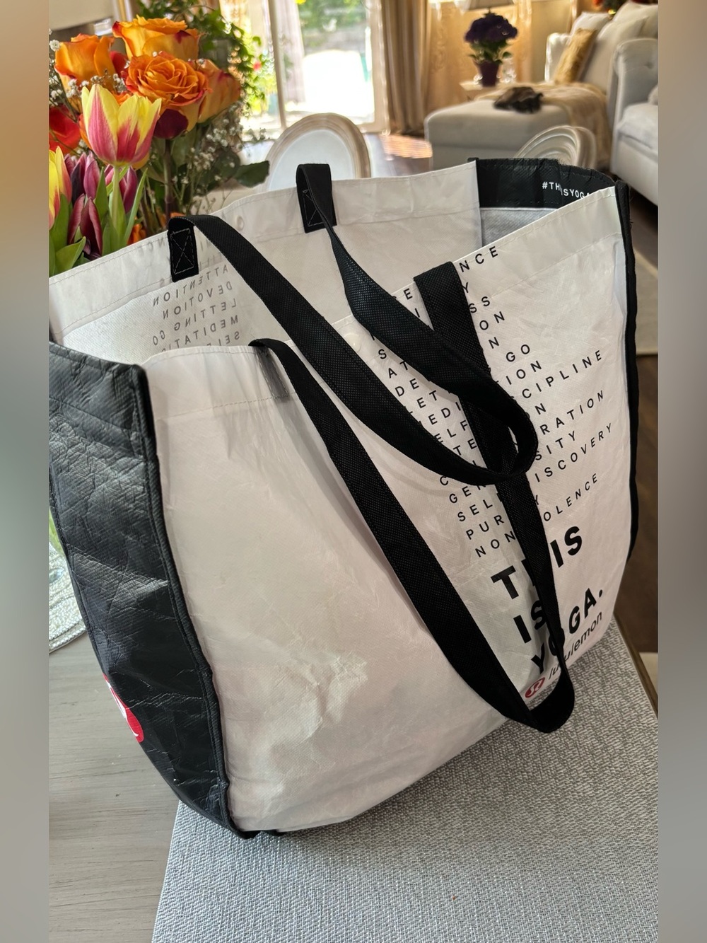 lululemon athletica White and Black Logo Tote big bag